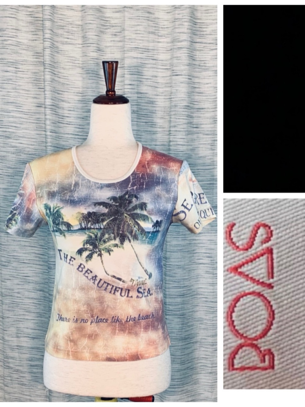 Boas Maui Beautiful Sea Breezes and Palm Beaches Graphic Bejeweled Tee.